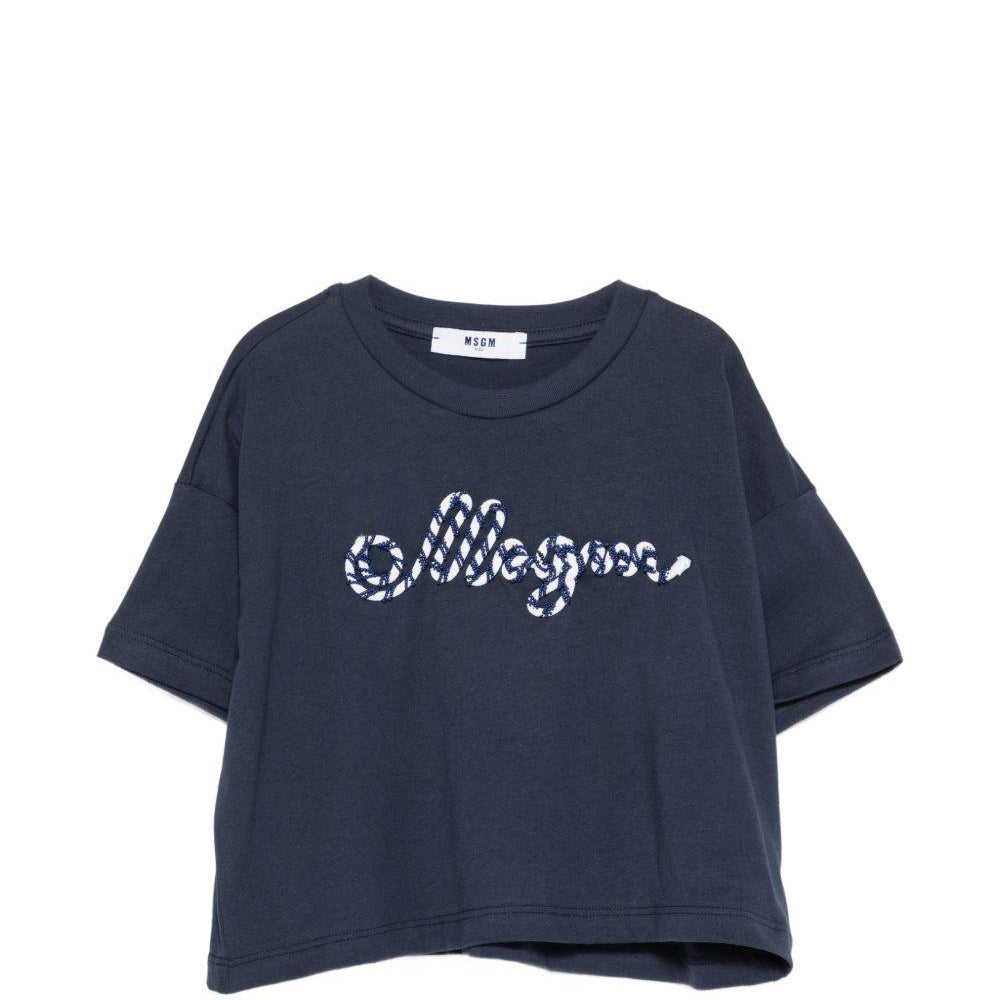 T-shirt per bambina MSGM Kids blu modello crop S6MSJGTH173 MS072 MSGM KIDS