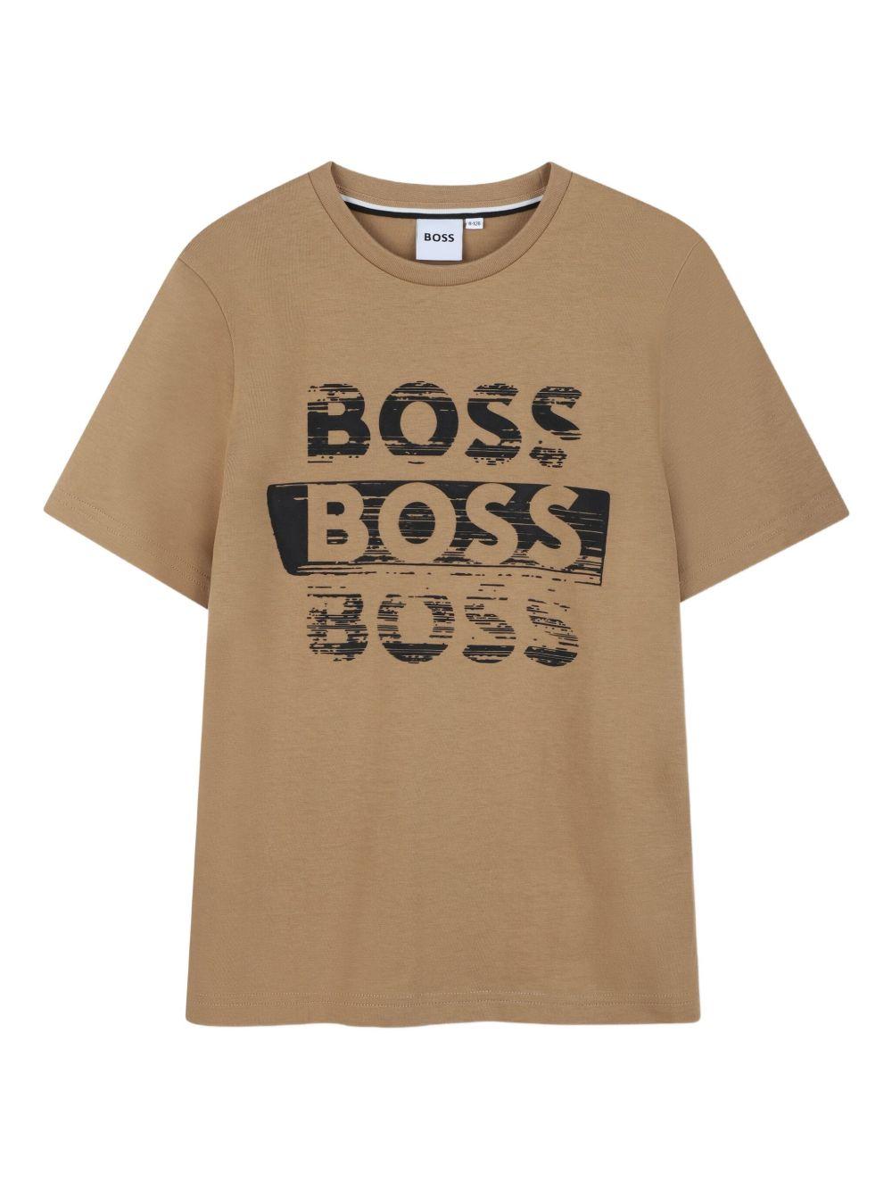 T-shirt per bambino BOSS Kids marrone con stampa logo J52366 269 BOSS KIDS