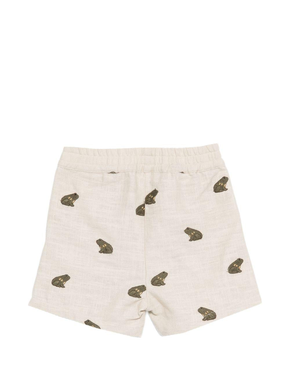 Shorts per neonato Donsje beige con ricamo rane all-over 4117101 00003 DONSJE KIDS