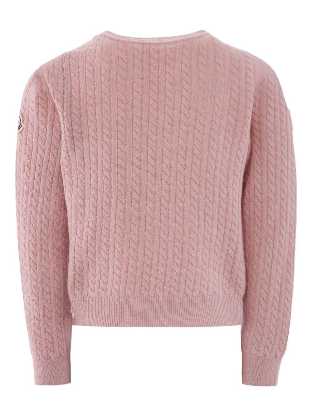 Maglione per bambina Moncler Enfant rosa in lana con motivo a trecce K29549C00006M1241 50M MONCLER ENFANT