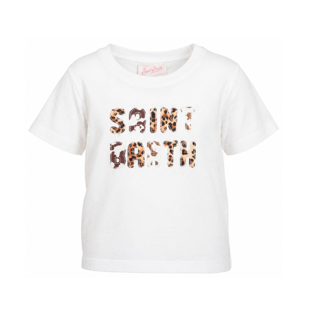 T-shirt per bambina MC2 Saint Barth Kids bianco con toppa logo animalier ELLY001 00298L MC2 ST. BARTH KIDS