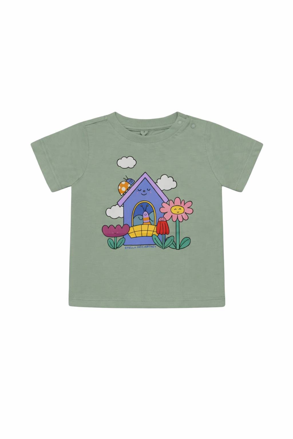 T-shirt per neonati Stella McCartney Kids verde con stampa grafica sul davanti TY8031 Z0434 754 STELLA McCARTNEY KIDS