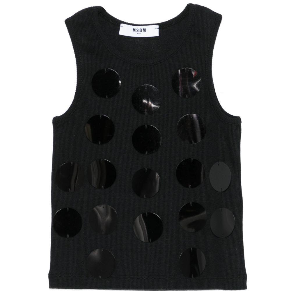 Canotta per bambina MSGM Kids nera con applicazioni S6MSJGTA100 110 MSGM KIDS
