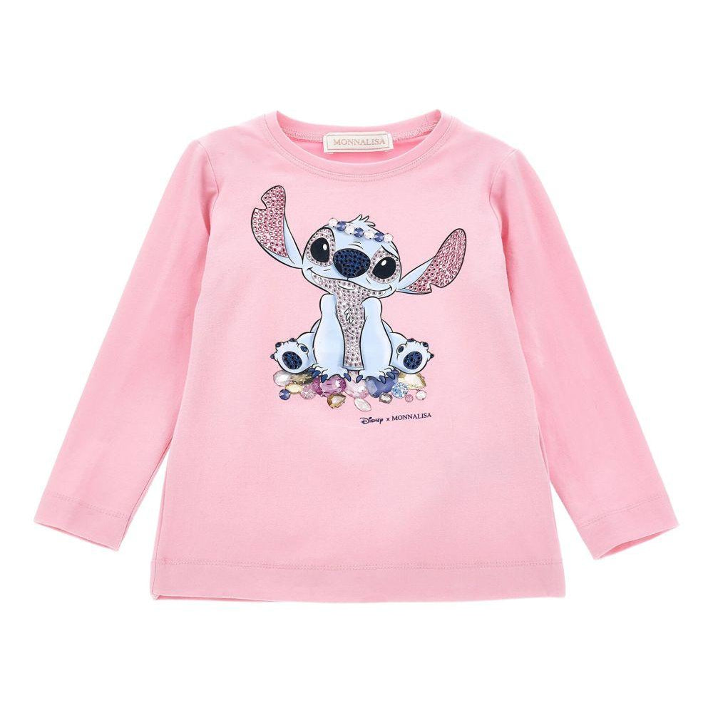 T-shirt per bambina Disney x Monnalisa rosa con stampa grafica Stitch 19F610 6013 0090 MONNALISA