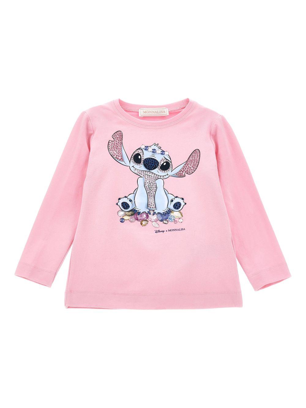 T-shirt per bambina Disney x Monnalisa rosa con stampa grafica Stitch 19F610 6013 0090 MONNALISA