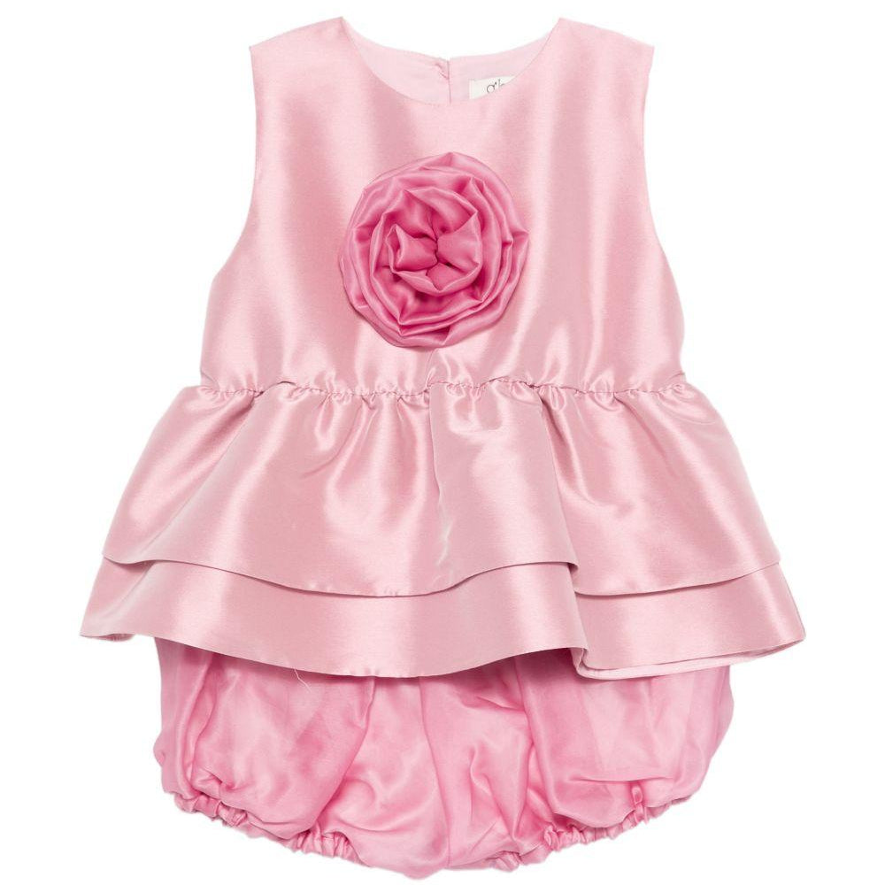 Set top e shorts per neonata A'lapage rosa con applicazione fiore sul davanti AL41 AL05C ROSA A'LAPAGE KIDS