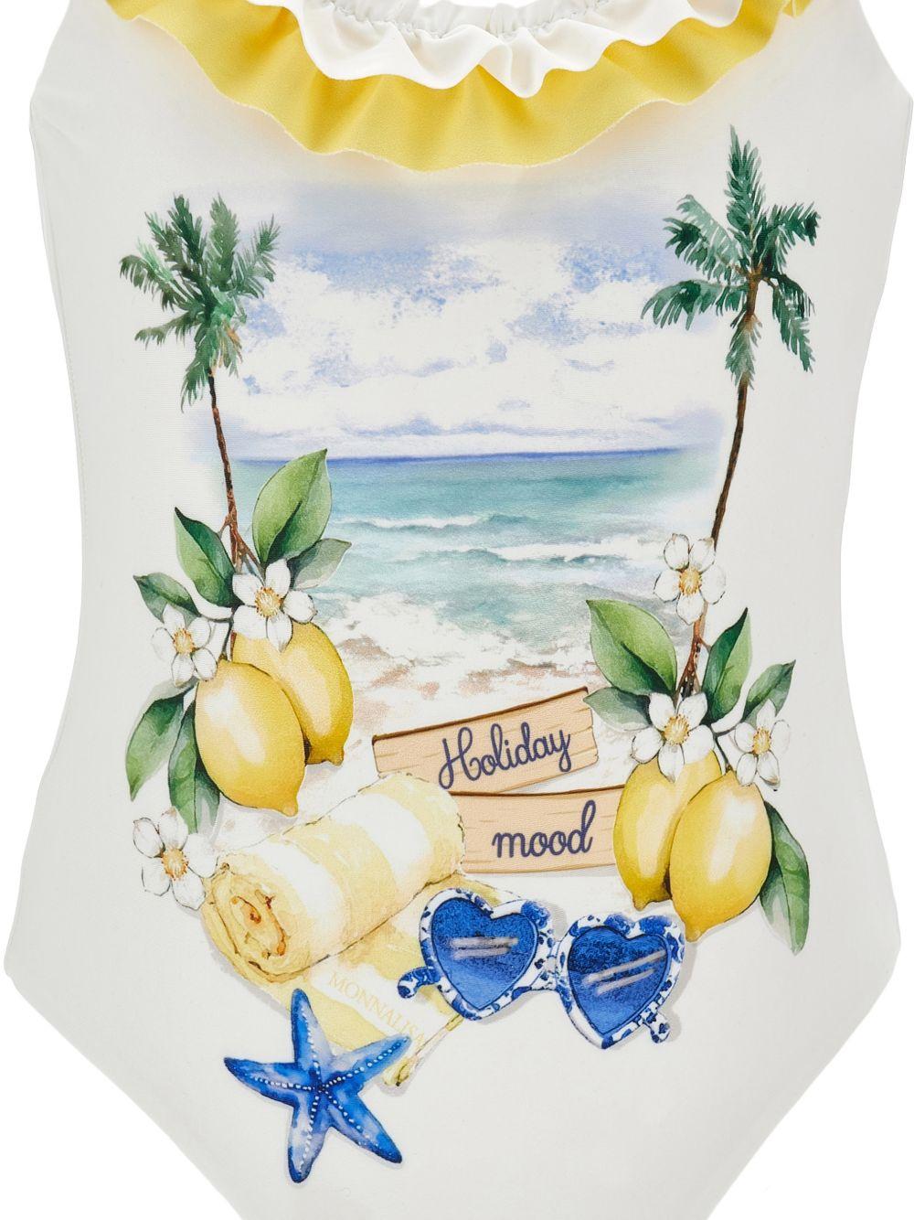 Costume intero per bambina Monnalisa bianco con stampa grafica 19G007 7038 0099 MONNALISA KIDS