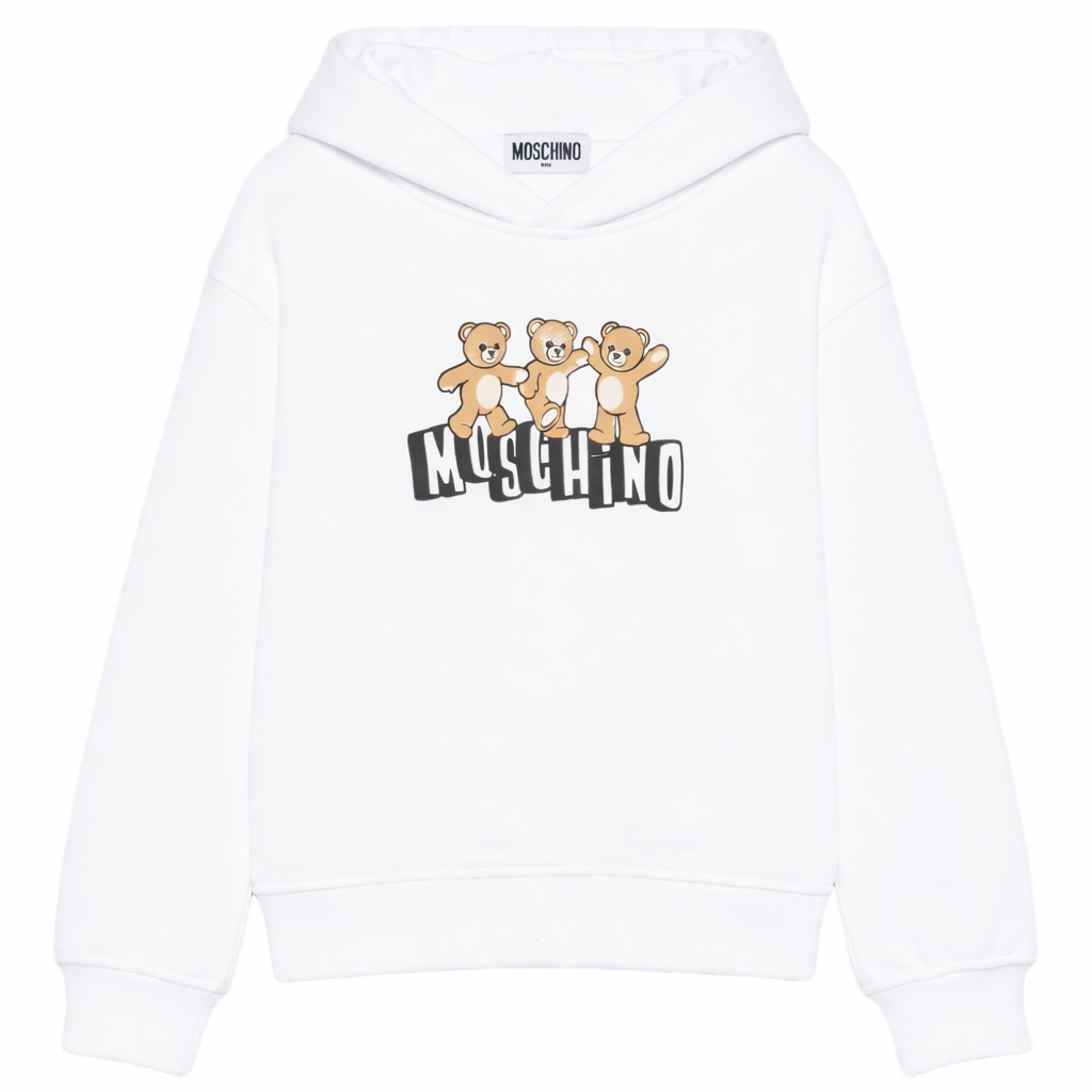 Felpa per bambini Moschino Kids bianchi con tre Teddy Bear HQF07KLCA89 10101 MOSCHINO KIDS