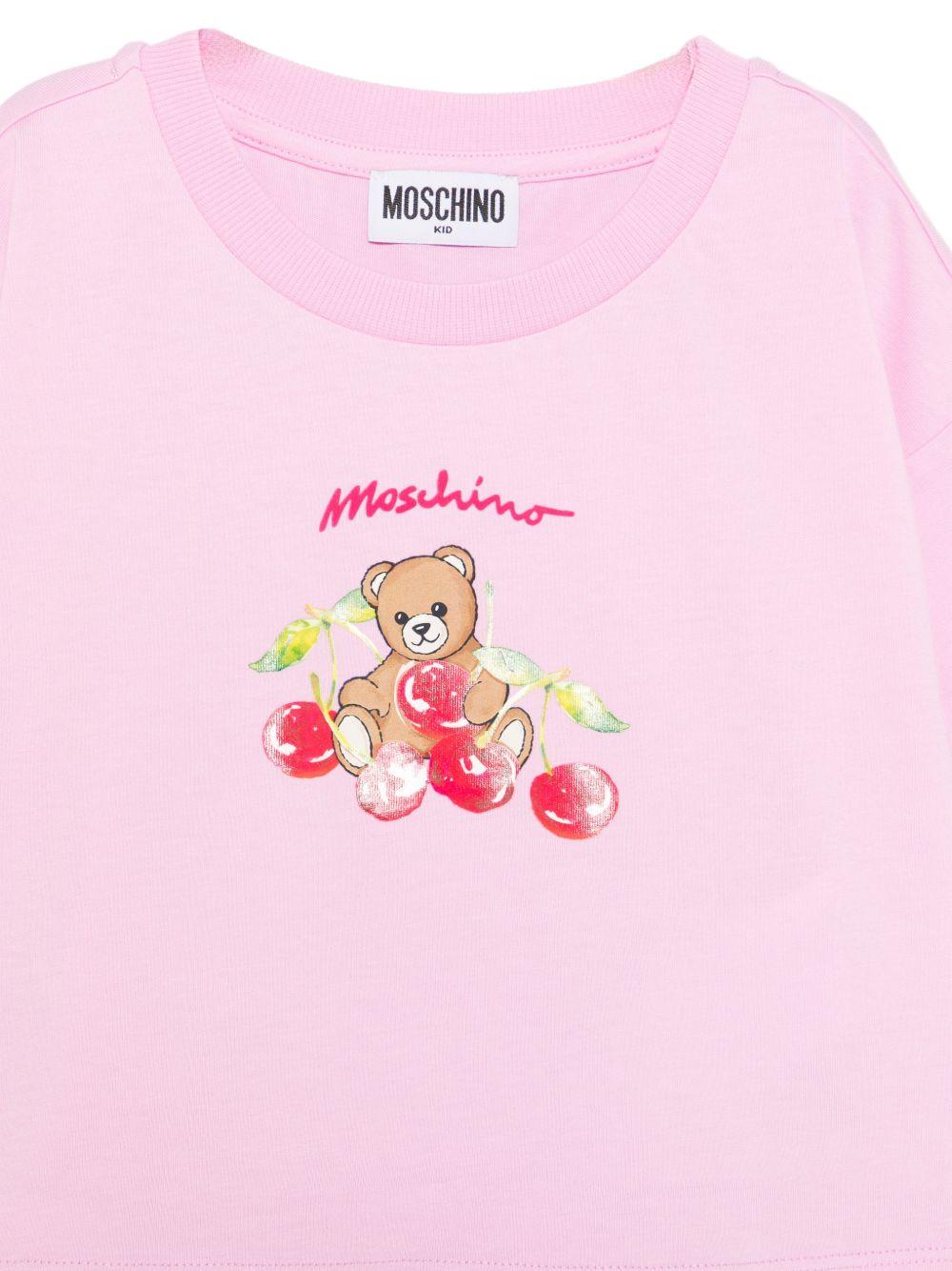 Set t-shirt con shorts per bambina Moschino Kids rosa con stampa HDG01NLCA52 83688 MOSCHINO KIDS