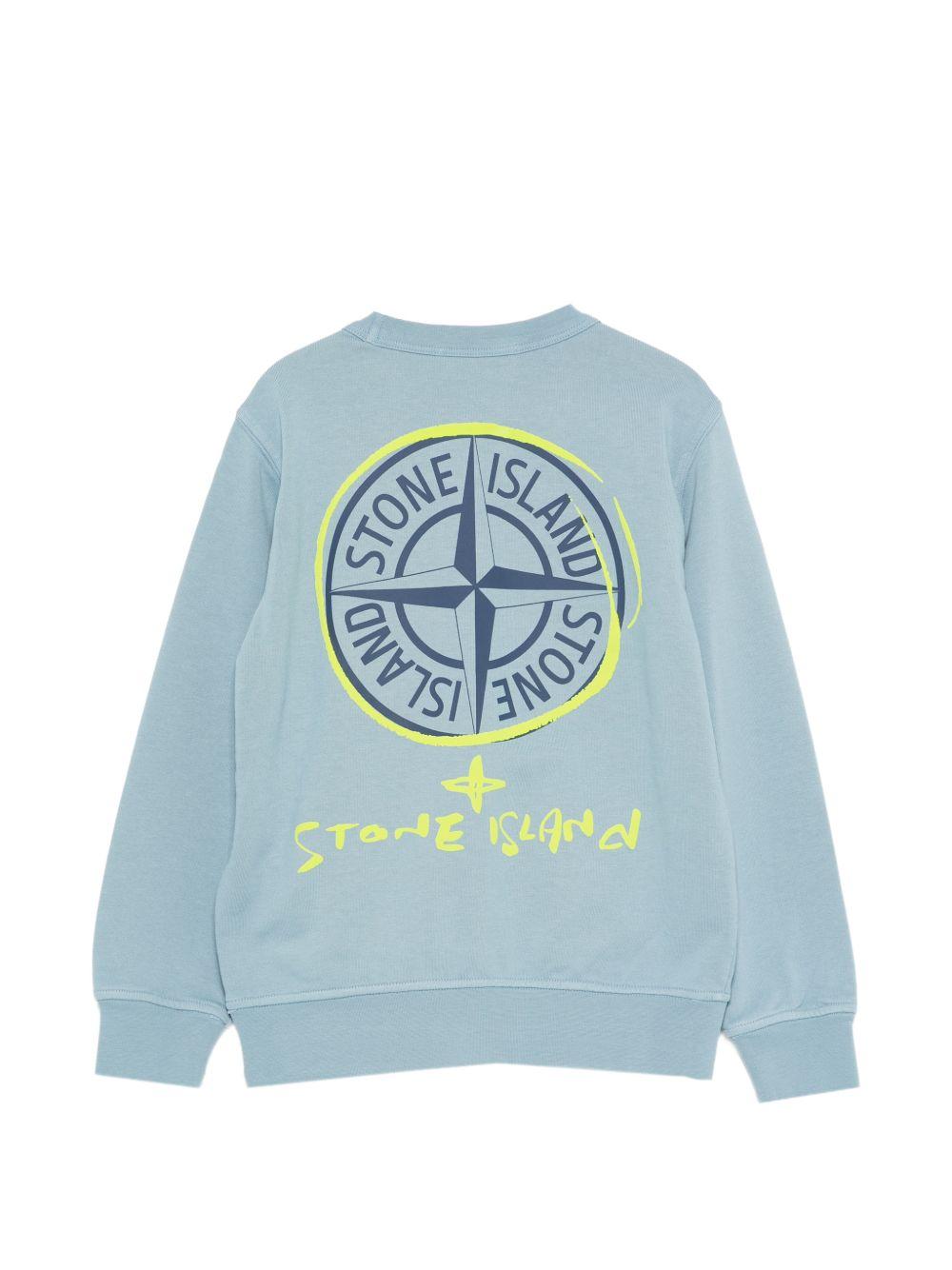 Felpa per bambino Stone Island Junior azzurro con stampa logo L1S166100018S0370 V004A STONE ISLAND KIDS