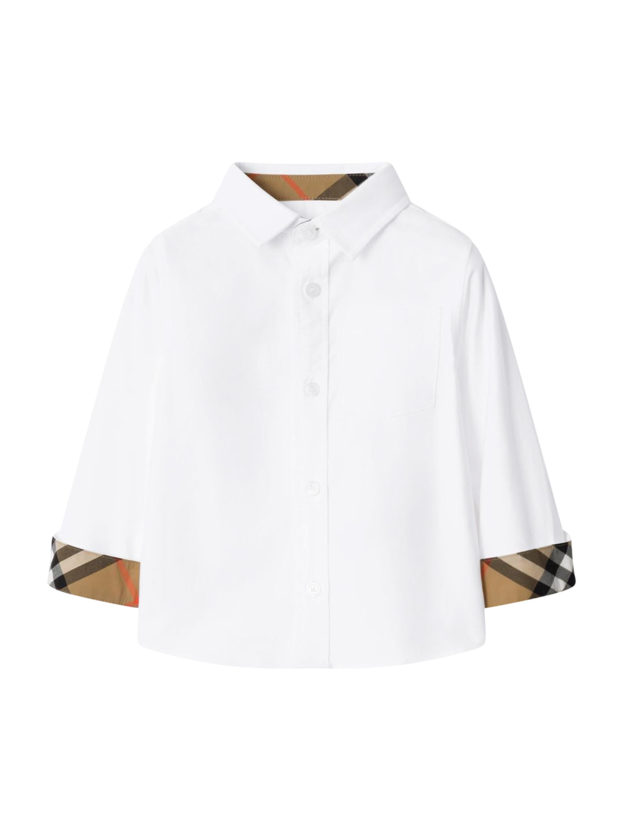 Camicia per neonato Burberry Kids Oxford bianco con bordo a quadri 8121251 A1464 BURBERRY KIDS