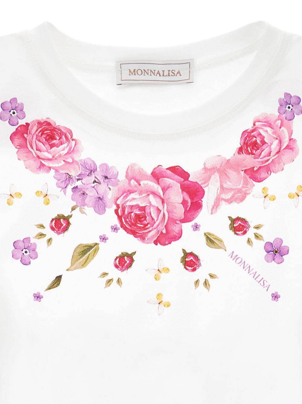T-shirt per bambina Monnalisa bianca con stampa a fiori 11G605 7201 0099 MONNALISA KIDS