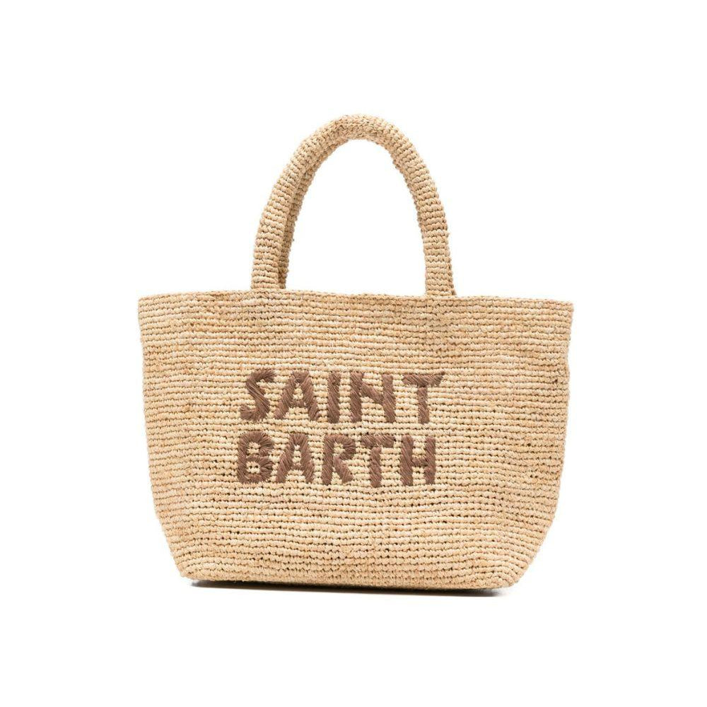 Borsa in rafia MC2 Saint Barth beige con logo ricamato RAFB002 02602L MC2 ST. BARTH KIDS