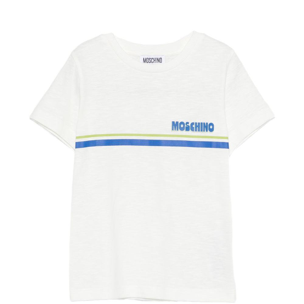 T-shirt per bambino Moschino Kids bianca con logo sul davanti HVM058LAA52 10063 MOSCHINO KIDS