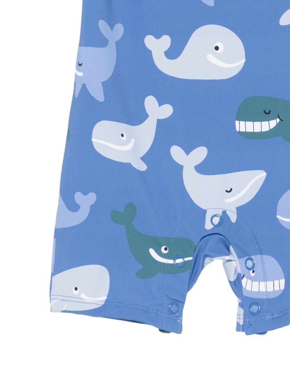 Costume intero per neonato Stella McCartney Kids blu con stampa balene all-over TYC532 Z3582 656MC STELLA McCARTNEY KIDS