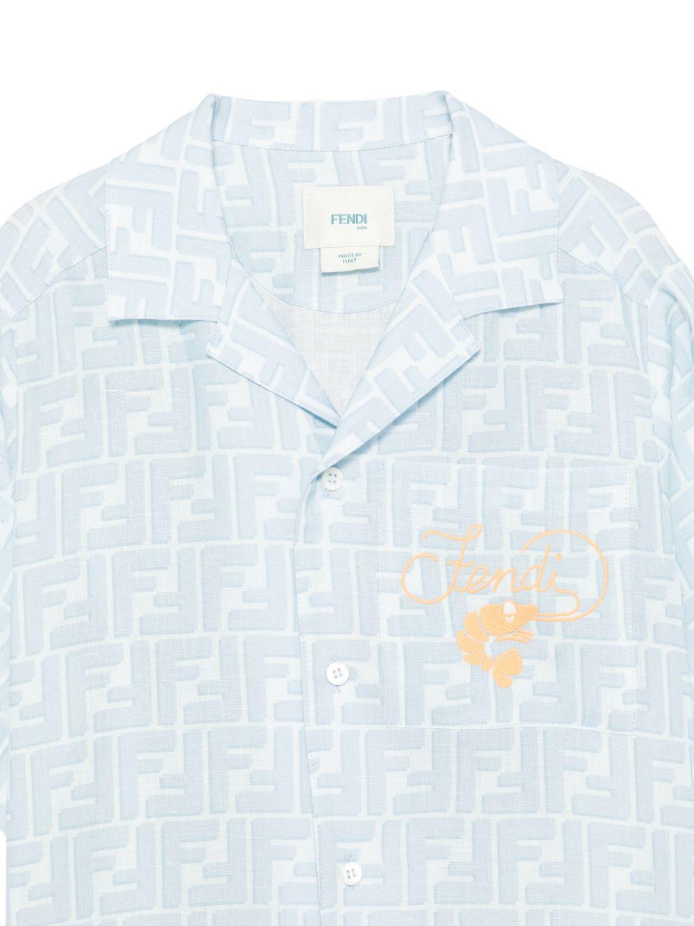 Camicia per bambino Fendi Kids azzurra con logo ricamato JMC209 AY8C F0EX7 FENDI KIDS