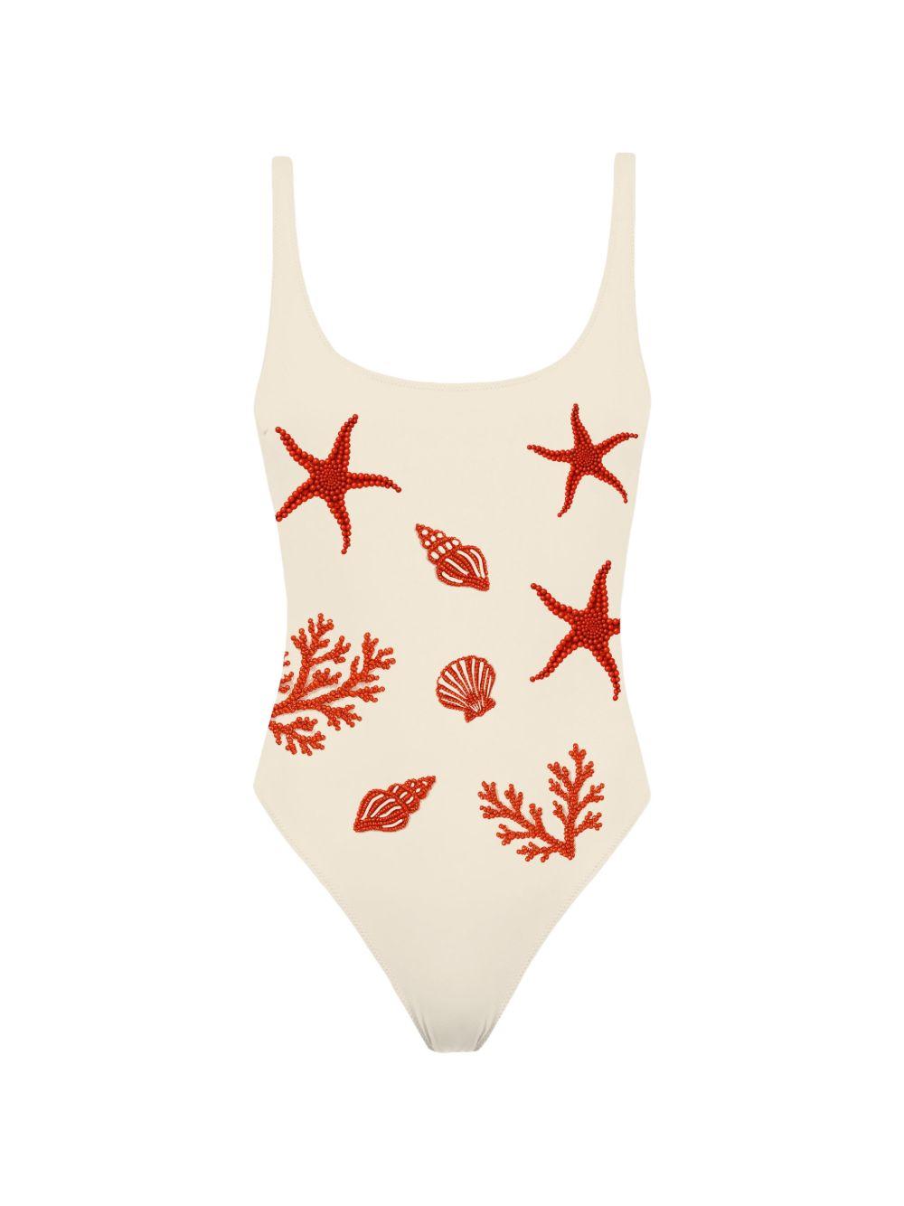 Costume intero da donna MC2 Saint Barth beige con motivo stelle marine LOR0001 01068L MC2 ST. BARTH
