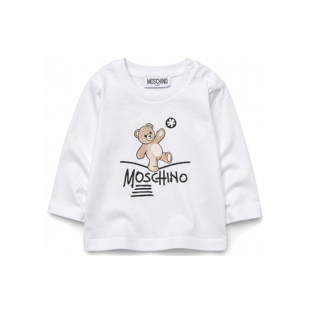T-shirt per neonati Moschino Kids bianca con motivo Teddy Bear MOO014LAA20 10101 MOSCHINO KIDS