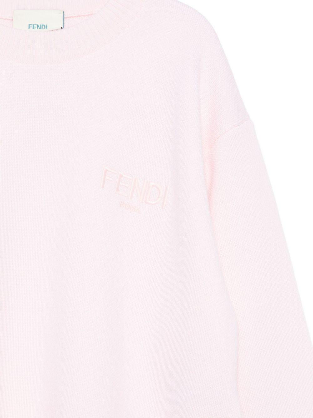 Maglione per bambina Fendi Kids rosa in lana con logo JUG192 AUKU F0ZKY FENDI KIDS