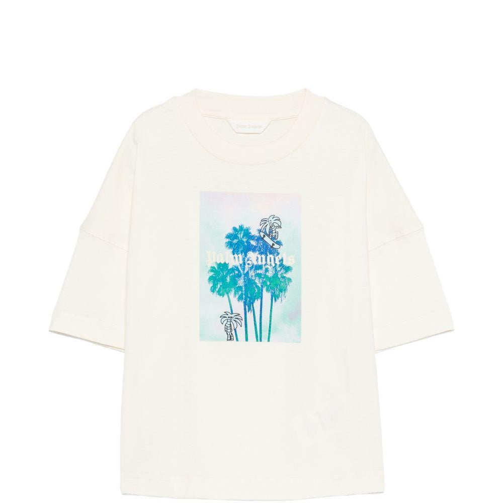 T-shirt per bambino Palm Angels Kids bianca con stampa grafica PBAA002S26JER003 002 PALM ANGELS KIDS