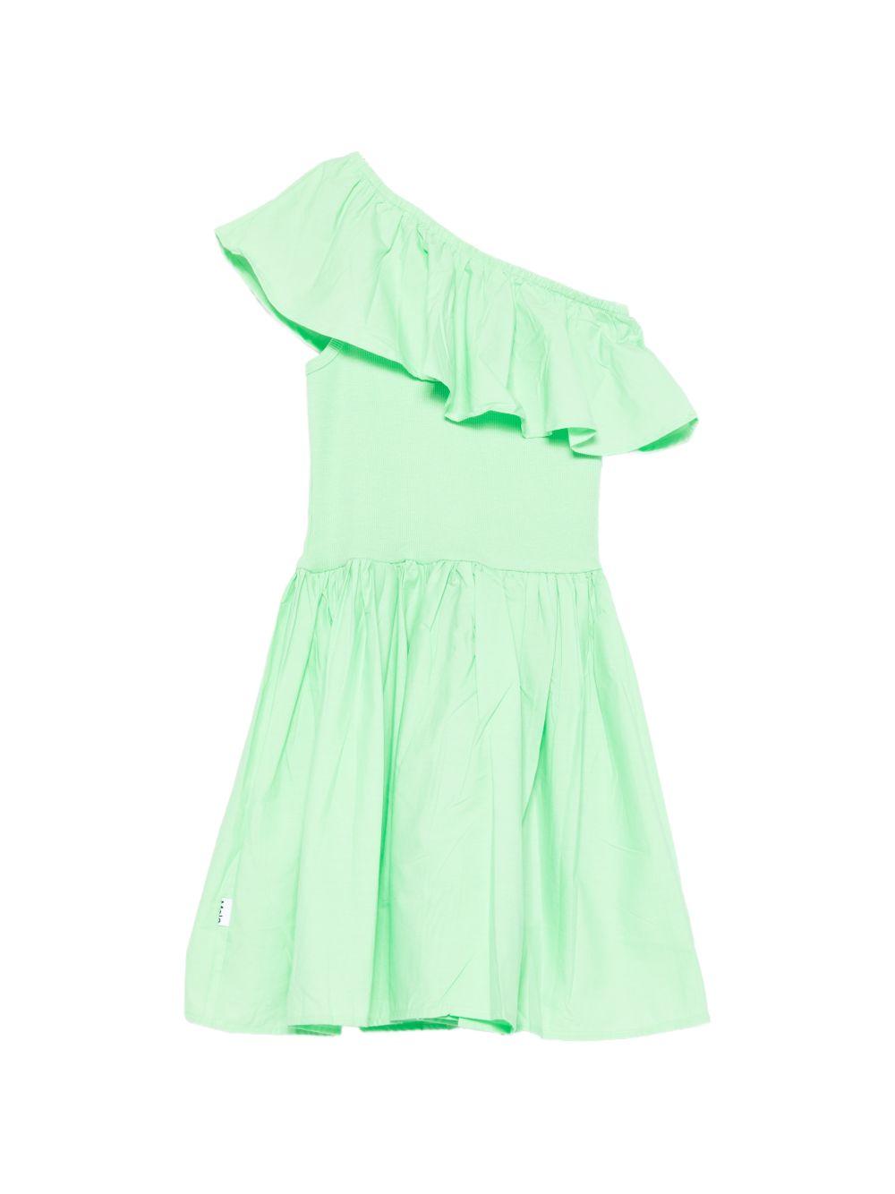 Abito monospalla per bambina Molo verde con dettagli a volant 2S26E104 5639 MOLO