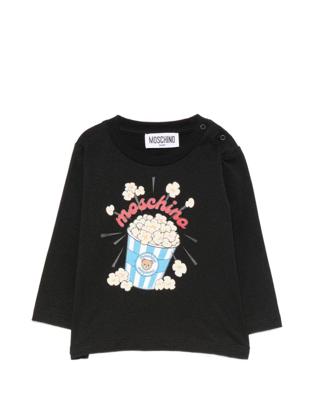 T-shirt per neonati Moschino Kids nera con stampa grafica sul davanti MUO01ELAA10 60100 MOSCHINO KIDS