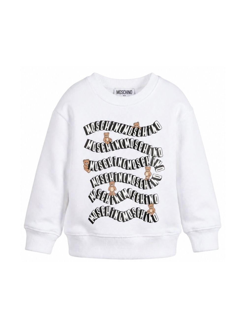 Felpa per bambini Moschino Kids bianca con logo sul davanti HUF09LLCA88 10101 MOSCHINO KIDS