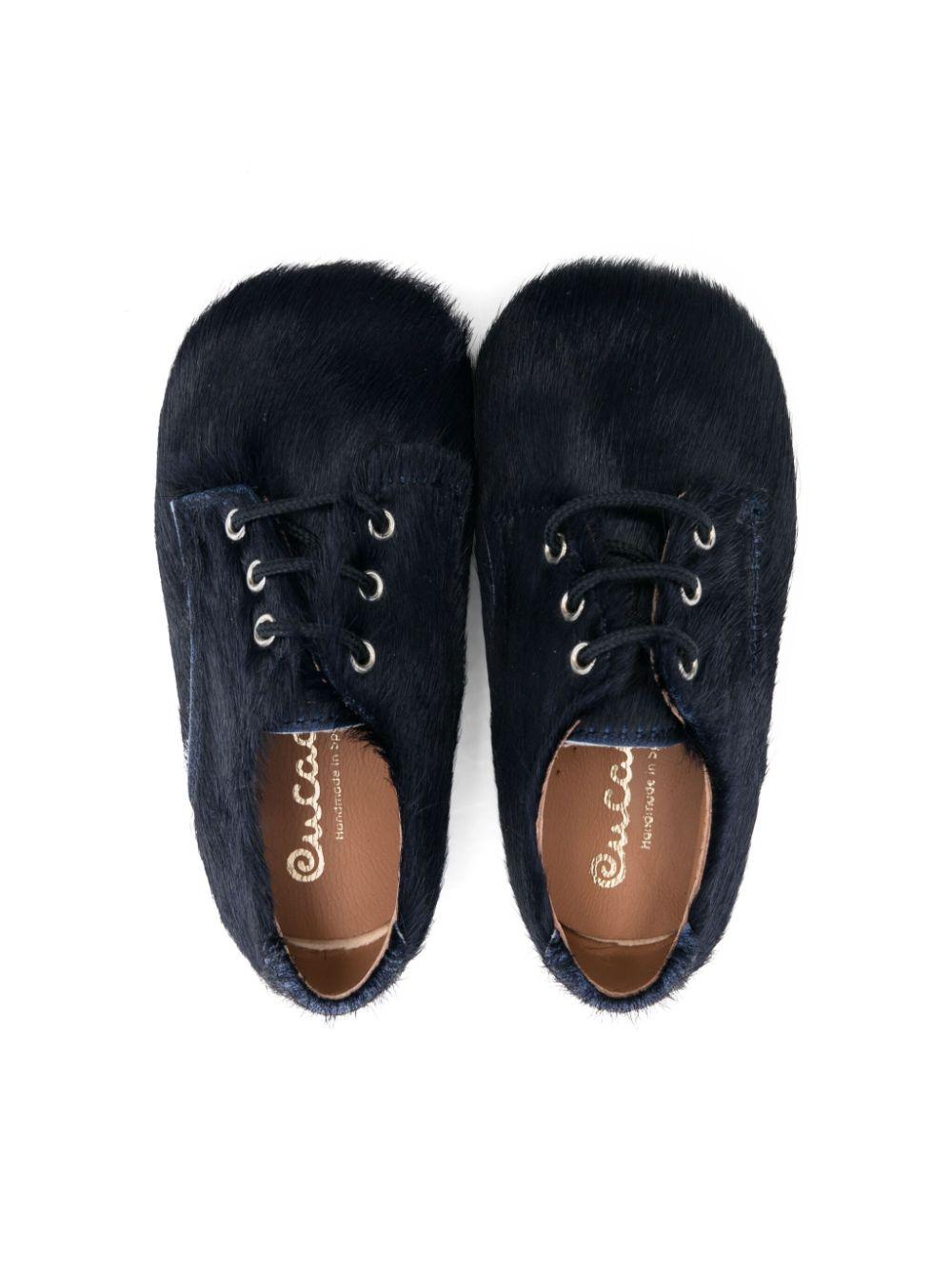 Scarpe primi passi per neonato Eli1957 blu in pelliccia con lacci 14027AK NAVY Eli Kids