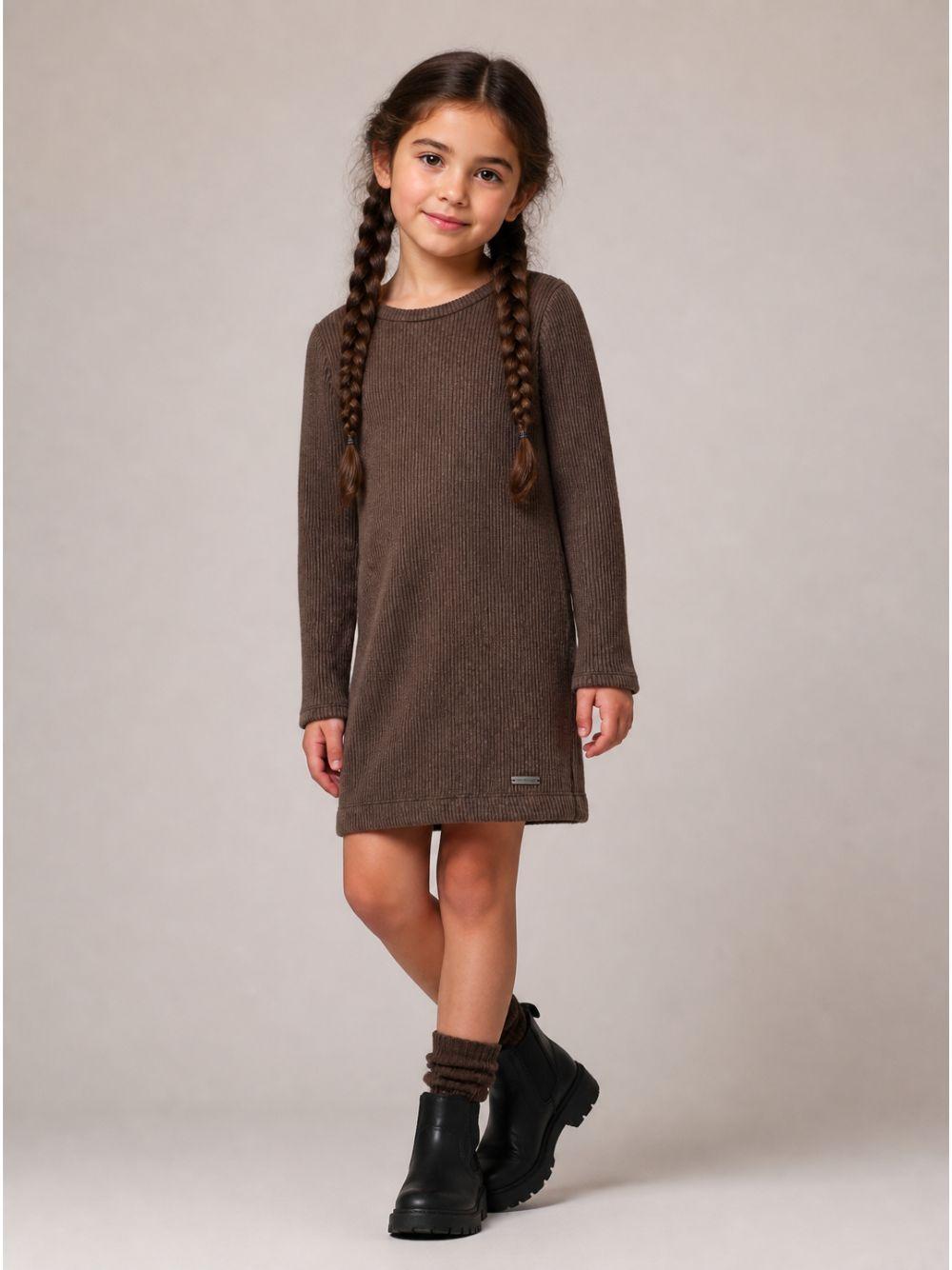 Abito per bambina Monnalisa Kids marrone a coste a maniche lunghe 41H903 8214 0006 MONNALISA KIDS