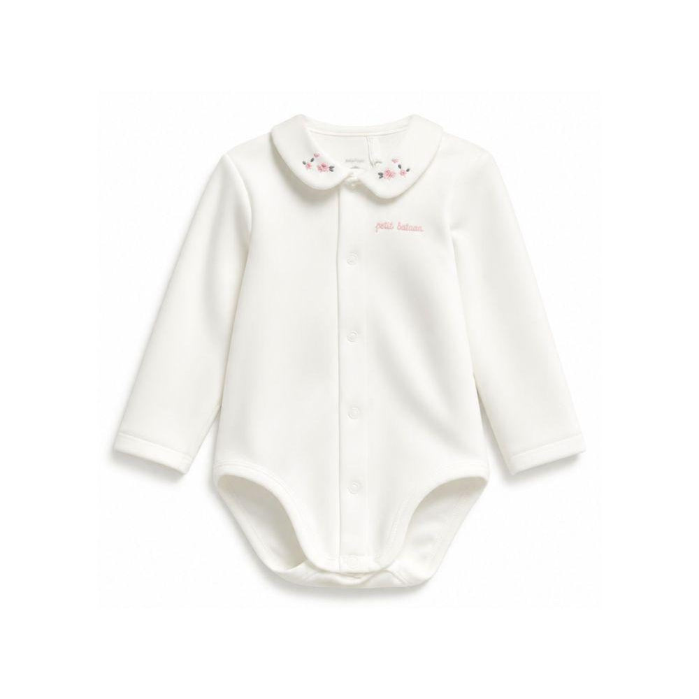 Body per neonata Petit Bateau bianco con ricamo a fiori A0EKL 03 PETIT BATEAU KIDS