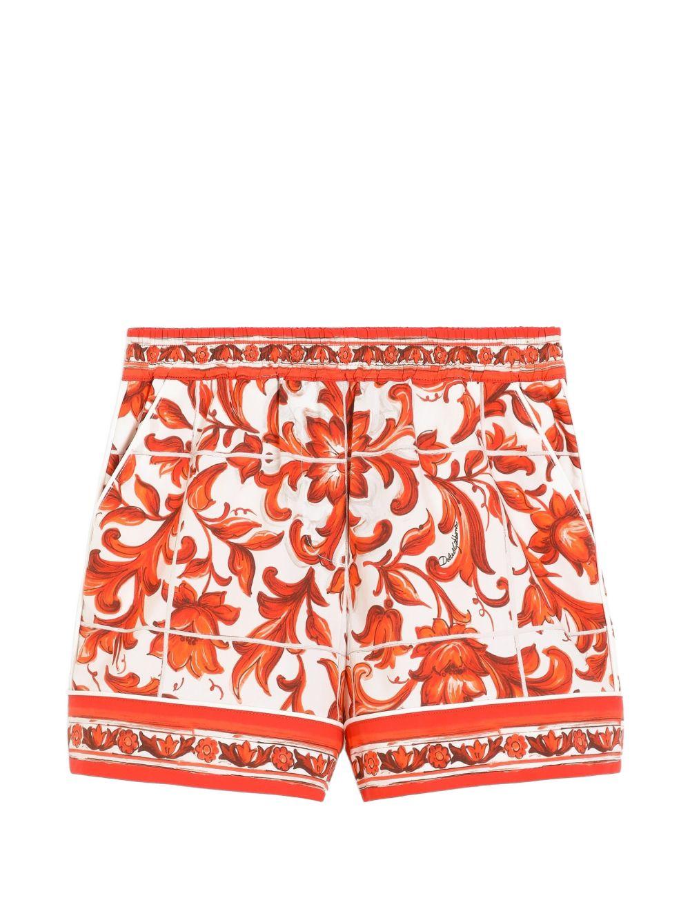 Shorts per bambina Dolce & Gabbana Kids arancione con motivo maiolica L52Q33 G7P4J IH3TN DOLCE & GABBANA KIDS