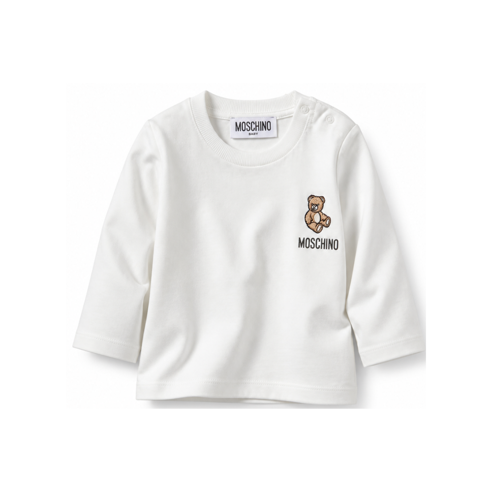 T-shirt per neonati Moschino Kids bianca con ricamo Teddy Bear MUO01DLAA10 10063 MOSCHINO KIDS