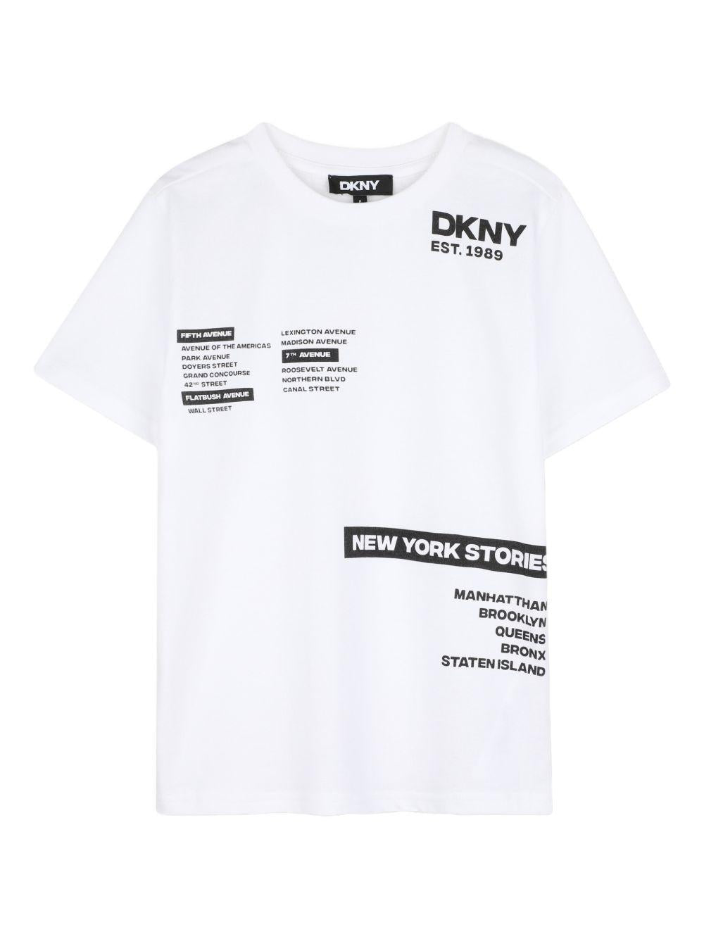 Set t-shirt e shorts per bambino Dkny Kids bianco e beige con stampa logo D62521 20P DKNY