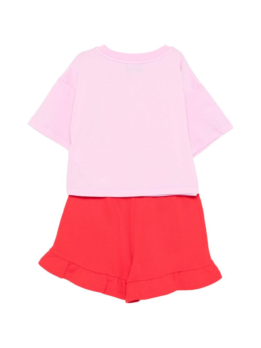 Set t-shirt con shorts per bambina Moschino Kids rosa con stampa HDG01NLCA52 83688 MOSCHINO KIDS