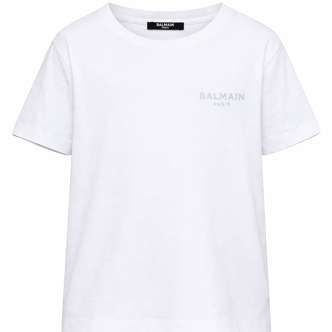 T-shirt per bambino Balmain Kids bianca con logo sul davanti BY8R31 Z3672 100CE BALMAIN KIDS