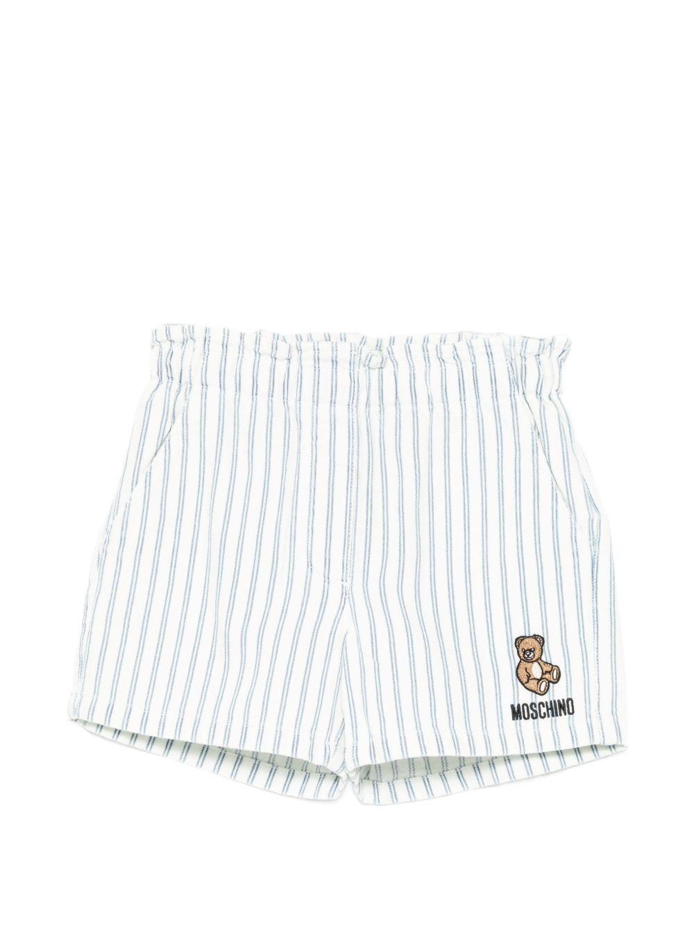 Shorts per neonati Moschino Kids bianco con motivo a righe MDQ00GLSE02 83689 MOSCHINO KIDS