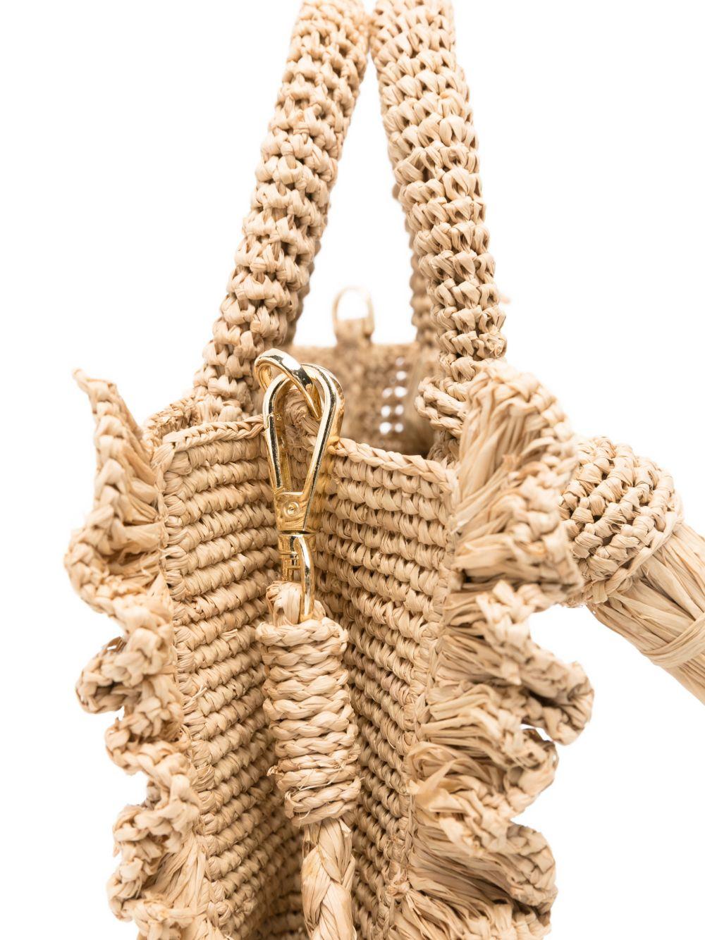 Borsa Rafia Volant MC2 Saint Barth beige con logo ricamato RAFV002 00222L MC2 ST. BARTH KIDS