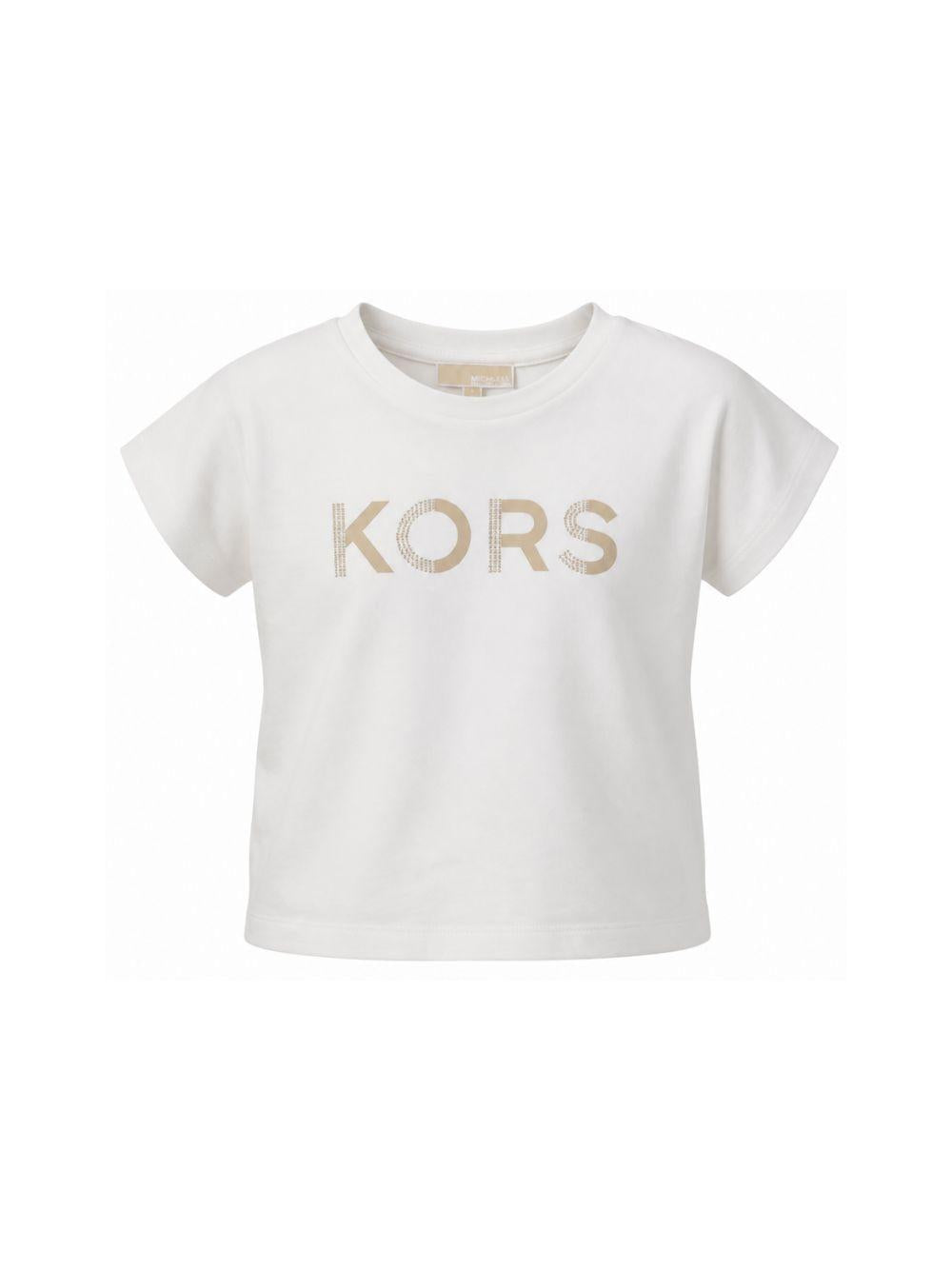 T-shirt per bambina Michael Kors Kids bianca con dettaglio logo R30607 117 MICHAEL KORS KIDS