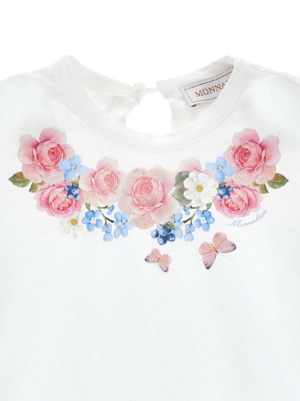 Abito per bambina Monnalisa bianco a fiori con ruches 31G901 7201 9990 MONNALISA KIDS