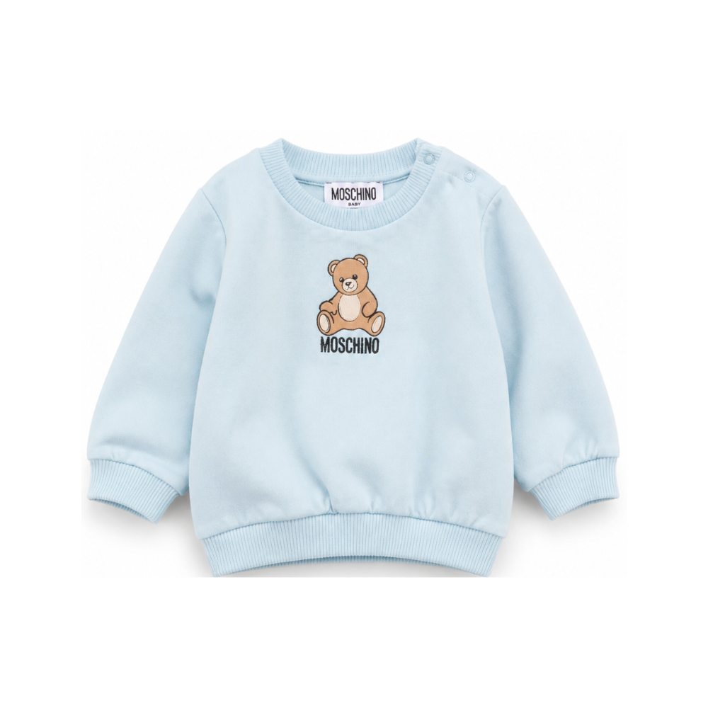Felpa per neonato Moschino Kids azzurra con motivo Teddy Bear MUF06ILCA40 40304 MOSCHINO KIDS
