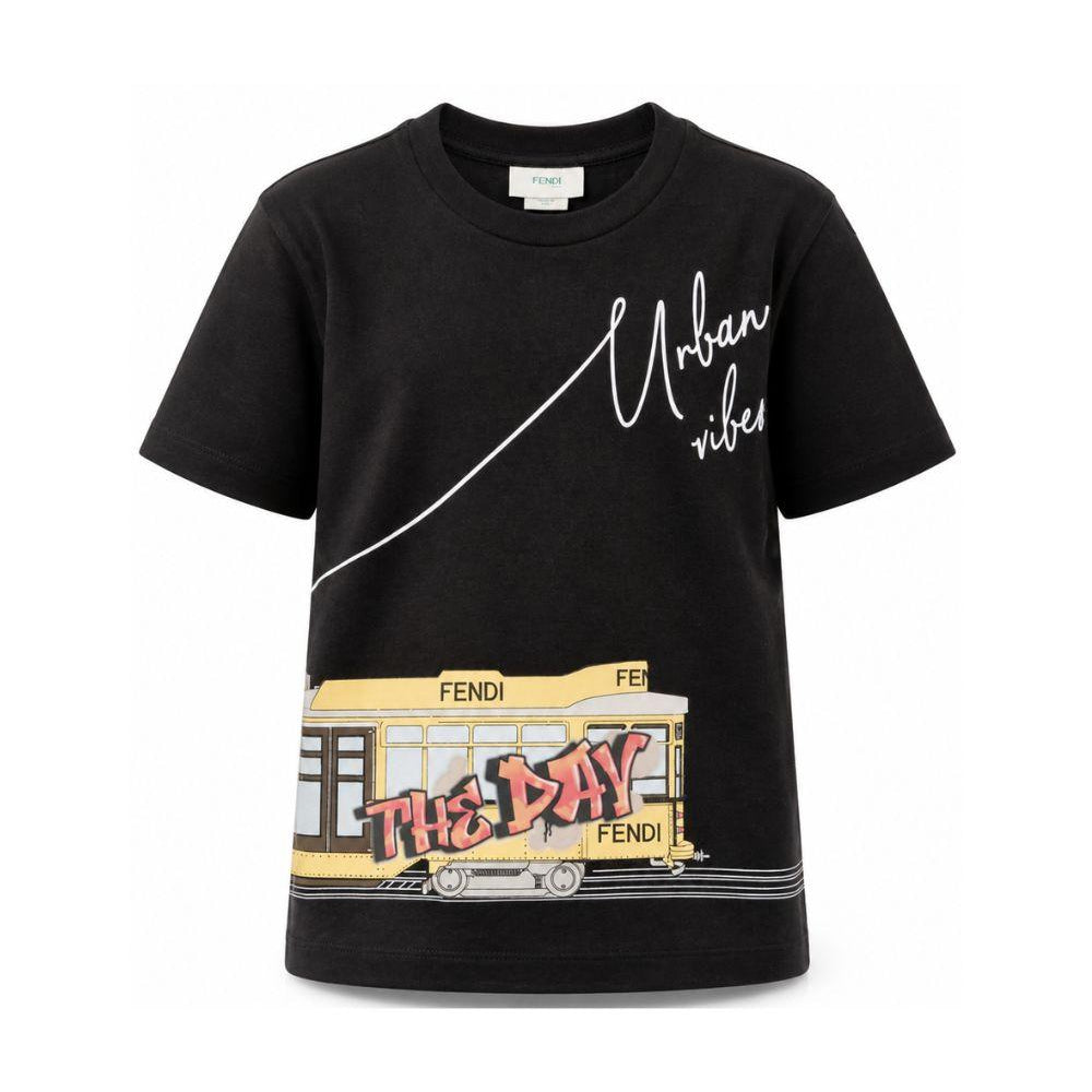 T-shirt per bambino Fendi Kids nera con stampa grafica JMI525 AVWL F0GME FENDI KIDS
