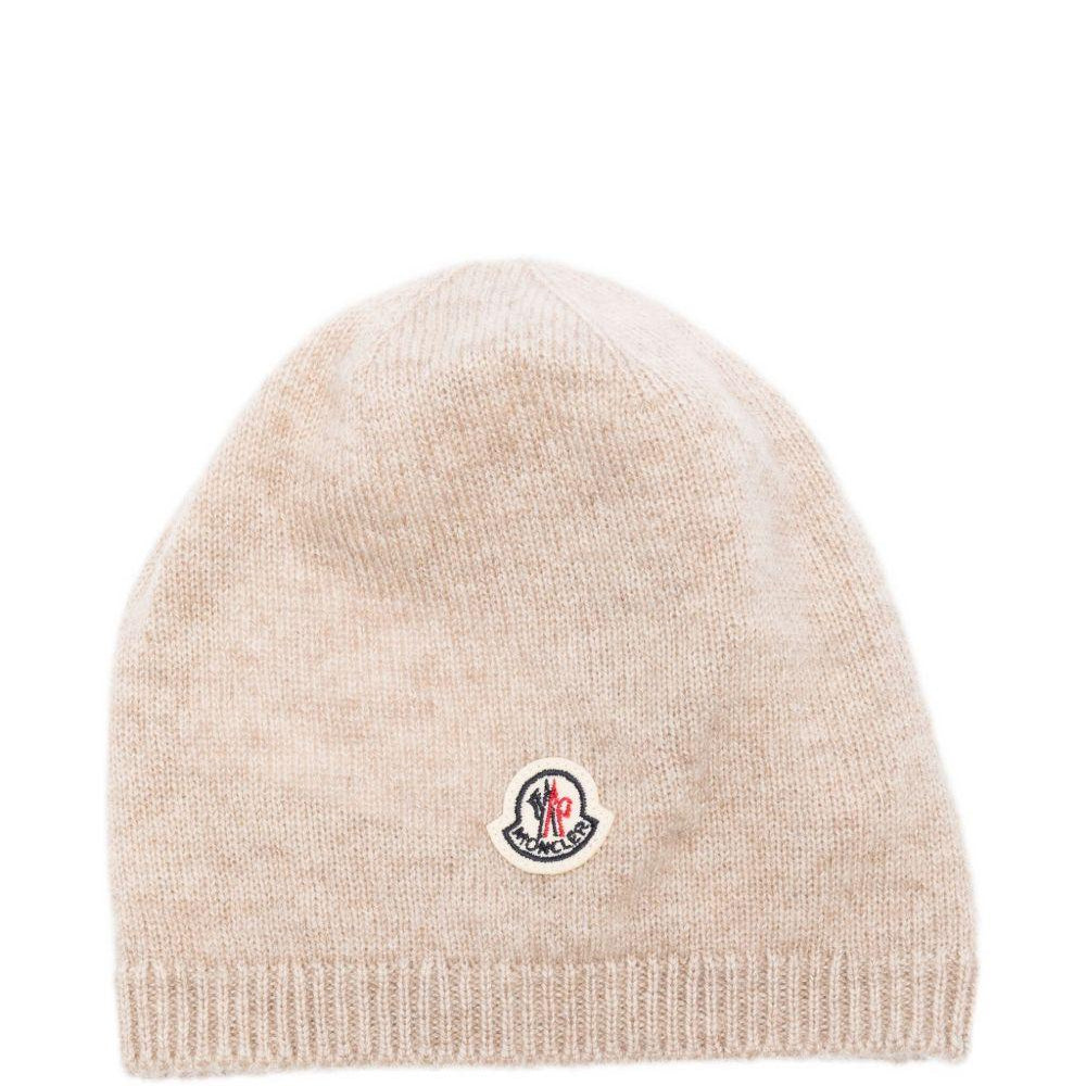 Berretto per neonati Moncler Enfant beige con toppa con logo K29513B00002M1223 230 MONCLER KIDS