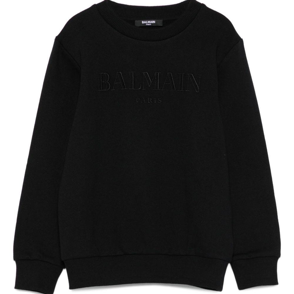 Felpa per bambino Balmain Kids nero con logo ricamato BX4Q50 Z3183 930NE BALMAIN KIDS