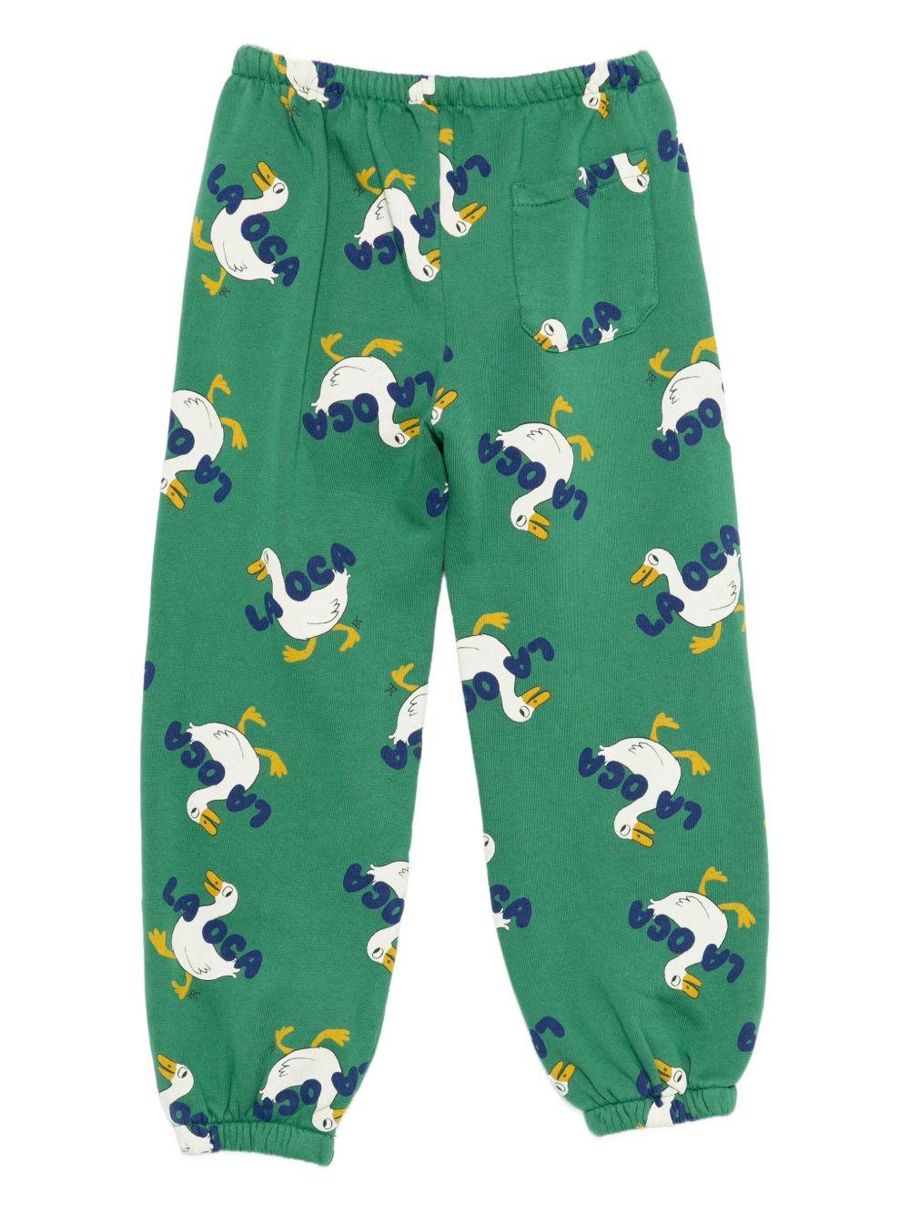 Pantaloni per bambino Bobo Choses verdi con stampa oca B225AC065 311 BOBO CHOSES