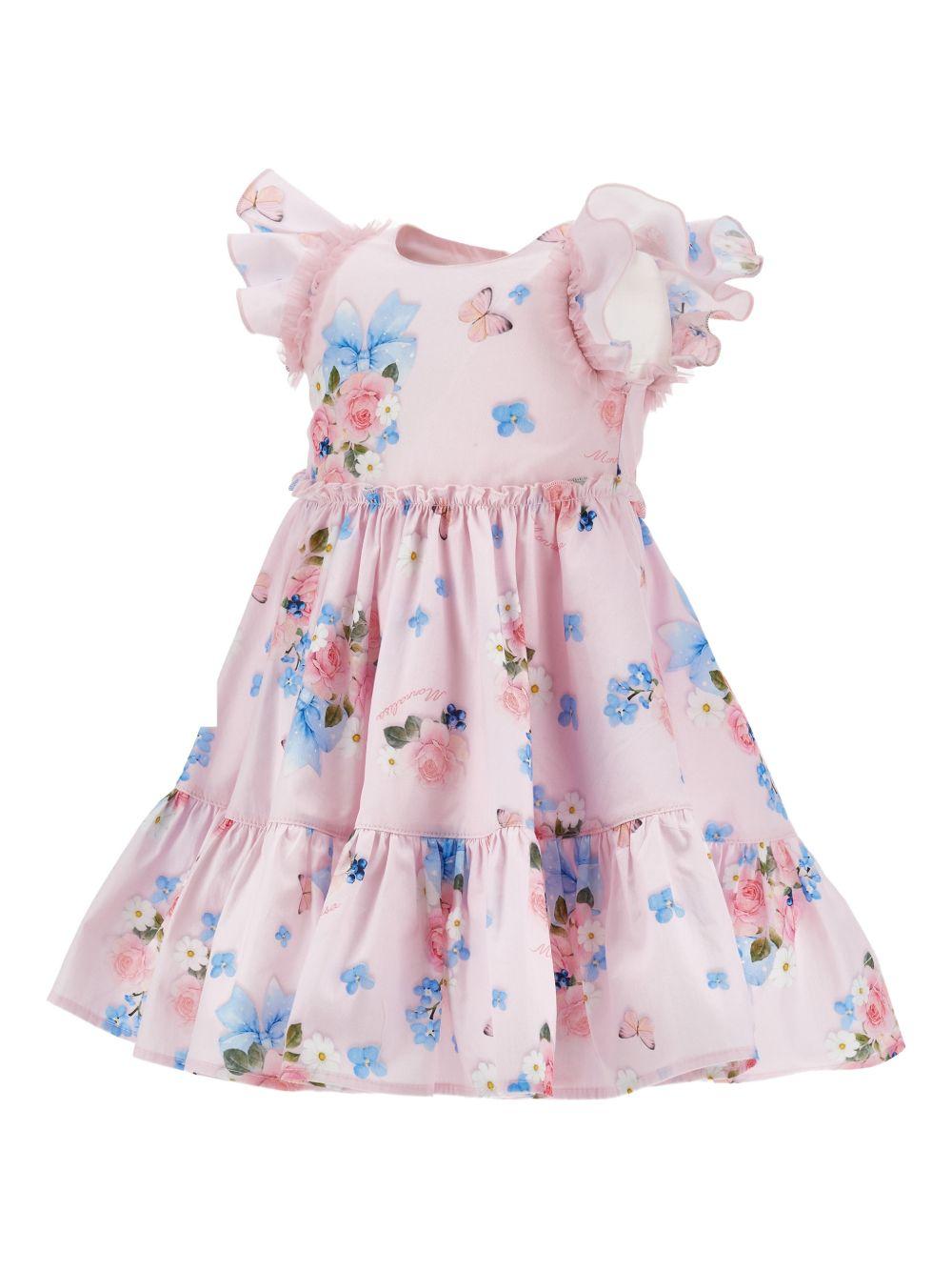 Abito per neonata Monnalisa rosa a fiori con ruches 31G904 7656 0090 MONNALISA KIDS