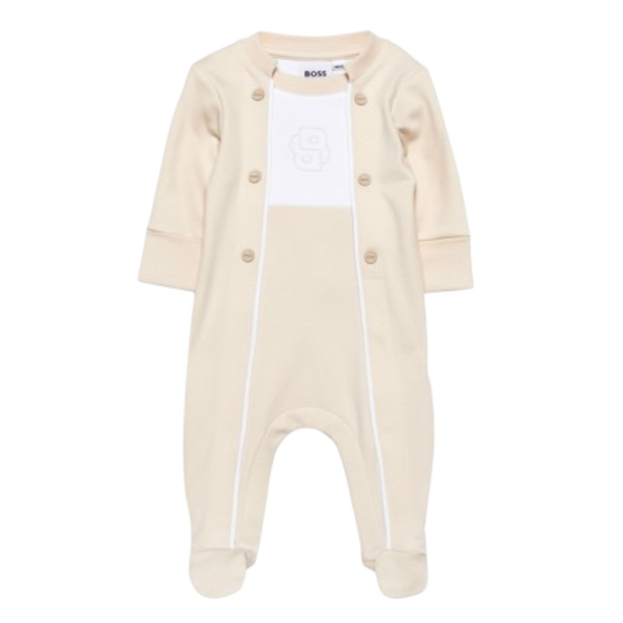 Pigiama per neonato Boss Kidswear beige con chiusura con bottoni J53046 21K BOSS KIDS