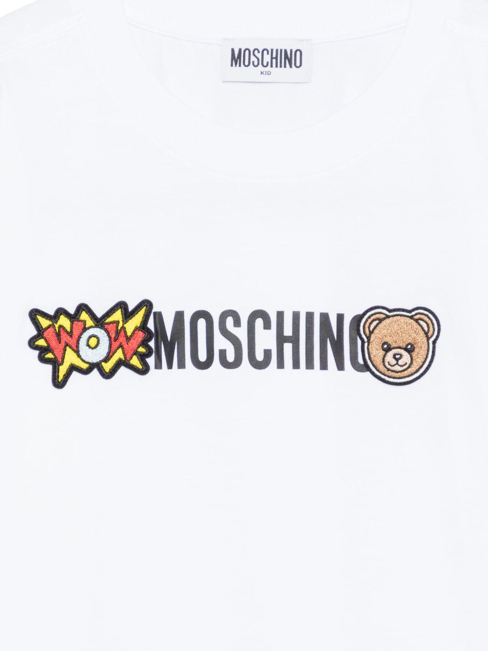 T-shirt per bambini Moschino Kids bianca con dettagli in rilievo HUM05QLAA24 10101 MOSCHINO KIDS