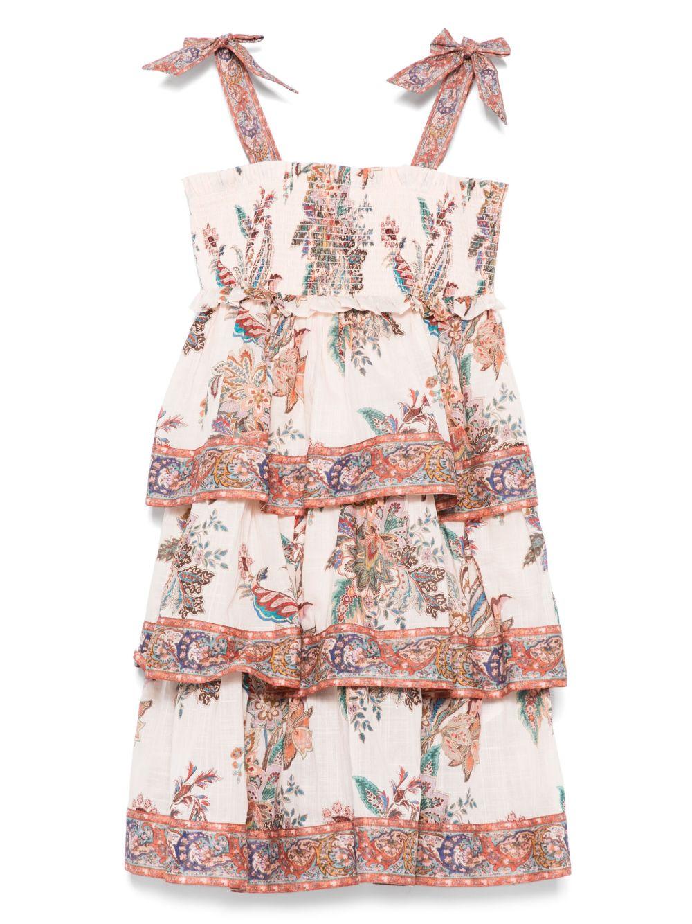 Abito per bambina ZIMMERMANN Kids Rhiannon beige con inserto con punto smock 8936DS S251 ZIMMERMANN KIDS