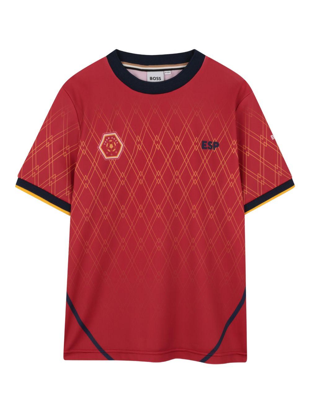 T-shirt per bambino Boss Kids rossa con motivo a rombi J53254 978 BOSS KIDS