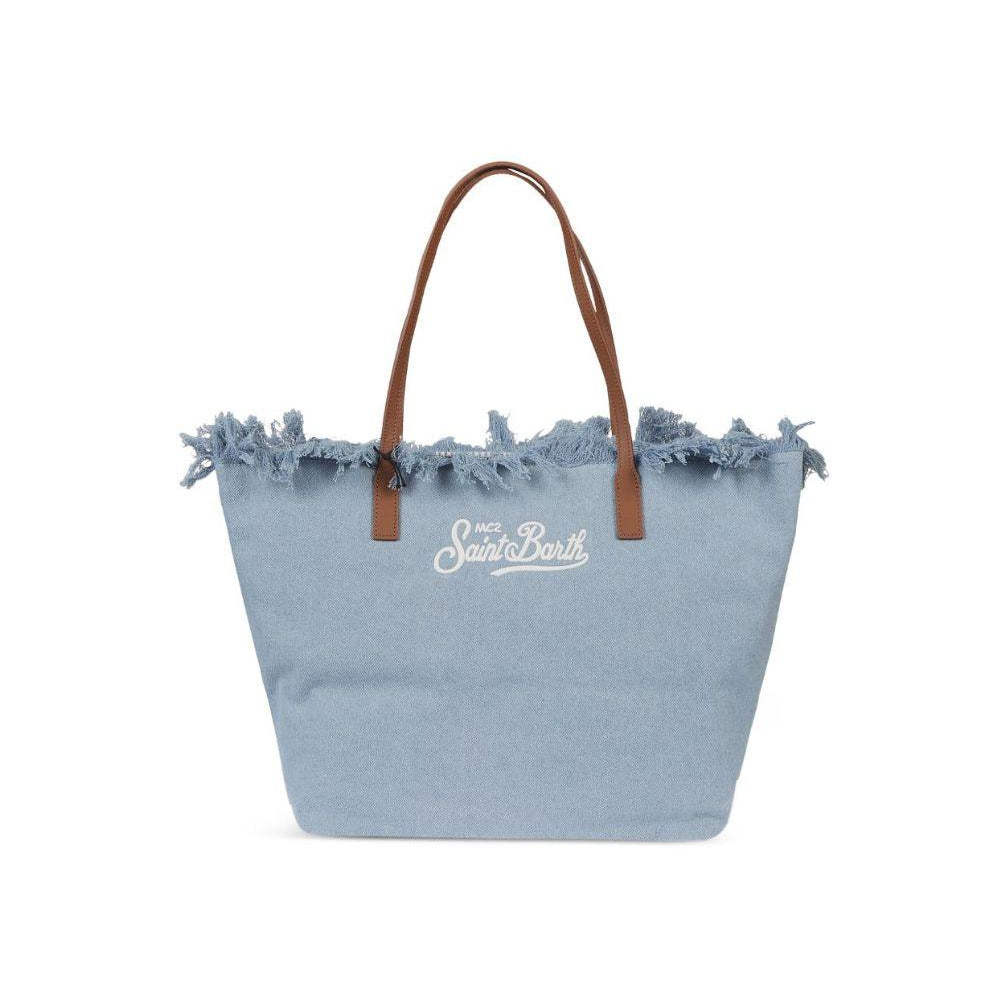 Borsa City Bag Fringe MC2 Saint Barth in denim con bordo sfrangiato CBF0001 01759L MC2 ST. BARTH KIDS